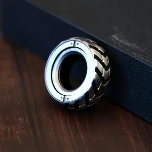 Stainless Steel Durable Fidget Ring, Infinitely Rotatable Metal Fidget Finger Ring, Stress Relief Toy for Adults, Stress Reliever, Sensory Stimulation, Casual Haptic Coin, Wheel Print Textured