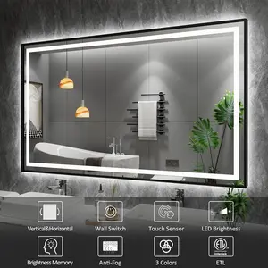 PRISMIR LED Bathroom Mirror With Framed, Front Light & Backlit Lights, Stepless Dimmable, Anti-Fog, Shatter-Proof, Memory Function, Double LED Vanity Mirror, Easy To Install