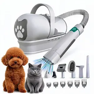 All-in-One Professional Dog and Cat Shedding Care Appliance, Multipurpose Grooming Vacuum Device with Hair Trimmer, Adjustable Speed Clipper and Nail Smoother
