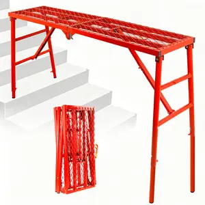 Foldable alloy steel scaffold platform in red, 69"x15"x53", adjustable height & legs, 770lbs capacity. Portable multi-use for stairs, uneven ground, welding, painting, wiring, car washing, home decoration.Red