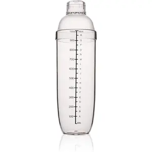 Plastic Cocktail Shaker,Drink Mixer Hand Shaker Cup with Scales,Transparent (33 oz / 1000cc)
