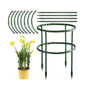 Four-Piece 9.84 Inch Plastic Plant Support Rings, Ideal for Greenhouse Gardens, Semi-Circular Adjustable Stakes, Easy Height Fixing, Easy Installation, Climbing Planting Stand