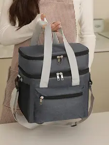 1pc Double layer insulated lunch box bag for office workers, large capacity hand-held bag for students to bring food, durable lunch bag, Reusable lunch bag, insulated bag for lunch boxes, outdoor picnic bag, Multifunctional Insulated Bag