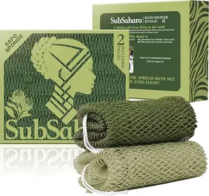 Authentic African Net Sponge - 2 Pack Exfoliating Bath & Shower Loofah Sponge for Body & Face, Gentle Scrubber for All Skin Types, Travel, Durable Polyester (Olive Green & Light Green)