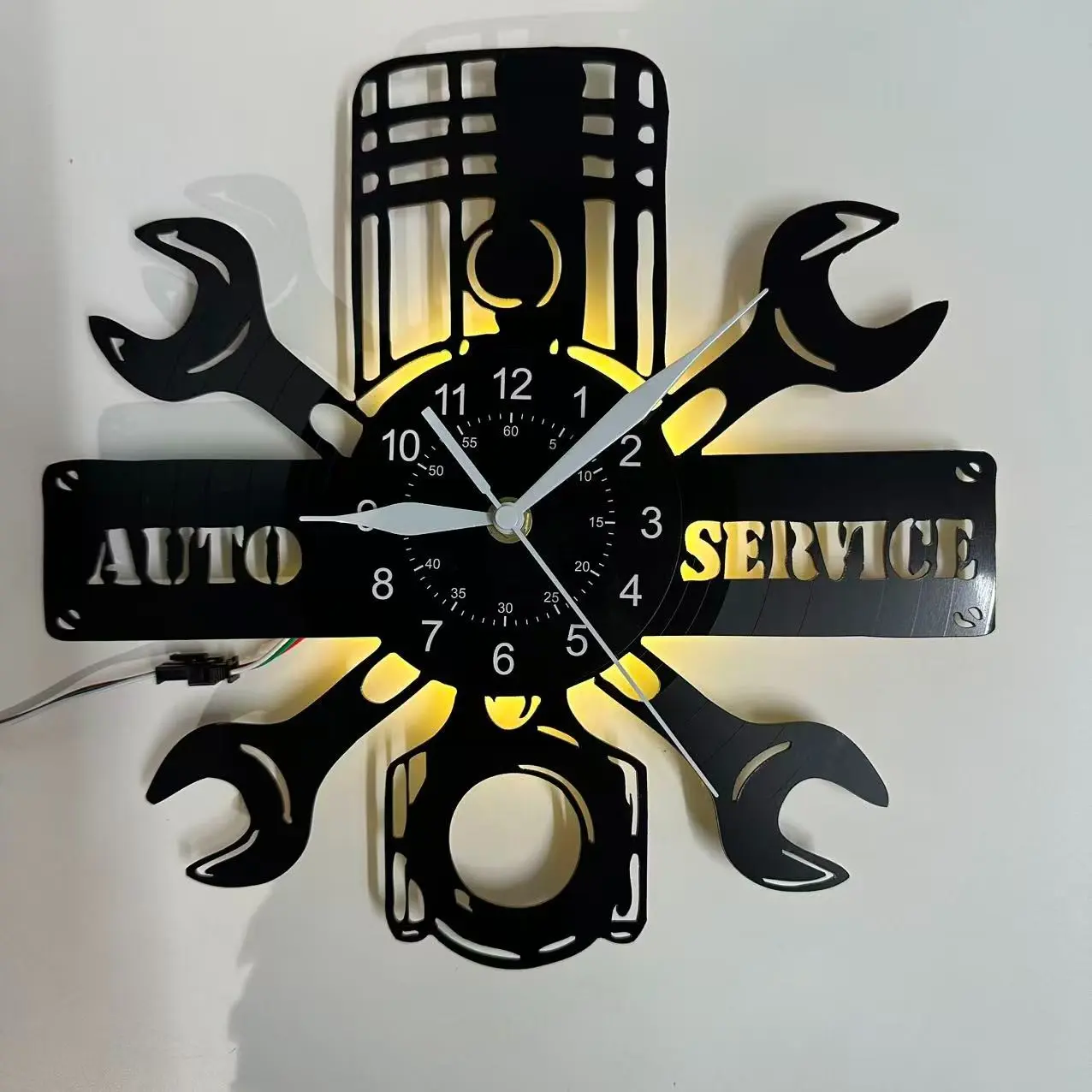 Car Repair Tool Vinyl Record Wall Clock, 7-Color LED Night Light, Garage Wall Decor, Living Room Bedroom Study, Birthday Gift for Men, Father, Friends