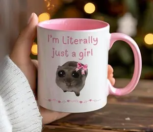 [Sale Up To 50%] I'm Just a Girl Mug, Sad Hamster Mug, Literally Just a Girl TikTok Meme Cup, Viral TikTok Gift for Her, Cute Funny Gift for Girlfriend, 11oz ceramic accent mug