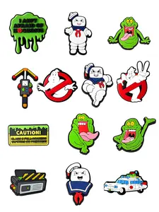 13-Piece Ghostbusters Theme PVC Cartoon DIY Shoe Charms Set Footwear, Shoe Embellishment Set, Classic Wooden Sandals Decorations, Family Children Christmas Party Birthday Gifts, Decorative Shoe Accessories