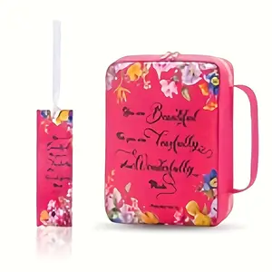 1 piece Pink Floral Bible Bag with Bookmark - Large Capacity Bible Case for storing Bibles, books, and journals, Christian gift, suitable for church, travel, home/office use - Portable Scripture Carrying Bag with Bookmark Multi Compartment Organizer