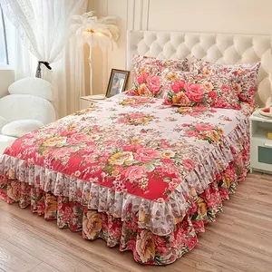 3pcs Floral Lace Style Microfiber Bed Sheet Cover Set - Soft, Durable, Anti-Slip Bedding for All Seasons - Twin/Full/Queen/King Size - Easy Care Machine Washable - Home Decor Essential