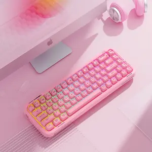 MOFii 1 Piece RGB Backlit Keyboard, 15 Lighting Effects, High-Appearance Pink Transparent Keycaps, Rechargeable, Bluetooth/2.4G Wireless/Wired Tri-Mode Compatible, US Qwerty