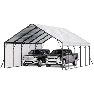 VEVOR 10× 15 ft Outdoor Storage Shed Tent with Heavy-Duty Steel Frame, 2 Roll-Up Doors Air Vents, Waterproof Portable Garage Carport Shelter for Motorcycle, Lawn Mower, Garden Tools - BeigeVEVOR Super Brand Day