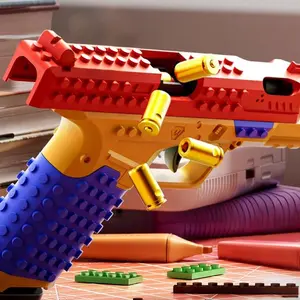Assembleable Building Blocks G17 Soft Bullet Gun Recoil Firing Continuous Shell Ejection Handgun Toy Gun Mechanical Linkage Collaborative Tactical Building Block Set Rubber