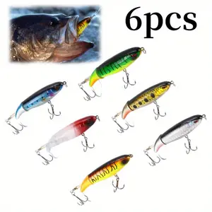 [Hand Tools Kits] 6Pcs/Set Whopper Fishing Lure,Bass Popper Lure Kit,Topwater Fishing Lures with Rotating Tail,Floating Popper for Freshwater Saltwater,Halloween Decor Gifts