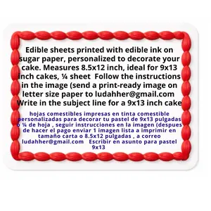 Edible sheets printed with edible ink on sugar paper, personalized to decorate your cake. Measures 8x10 inch, ideal for cakes. 9x13 inches