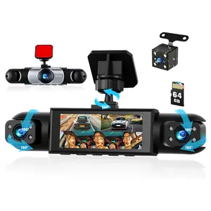 360 Degree View 4 Channel Dash Cam for Cars,Dash Cam Car Camera Front and Rear Inside Left Right,3.16” Dashcams with Night Vision,Loop Recording,24H Parking Mode Monitor,Reverse View+64G Memory Card