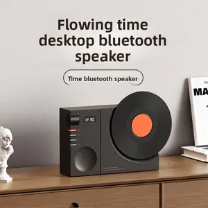 Creative retro clock Bluetooth speaker, rotating vinyl record wireless speaker, heavy bass bedside small speaker,support TF and clock
