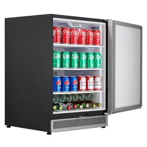 New Year's Day gift 24 inch Indoor/Outdoor Beverage Refrigerator, 185QT Undercounter or Freestanding Beverage Fridge, 175 Cans Built-in Beer Fridge with Metal Plate Body for Residential Home Bar Commercial Use