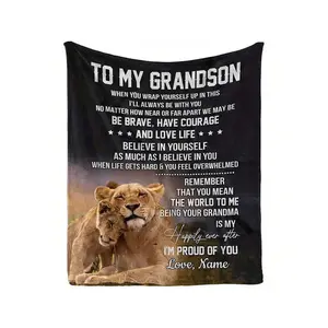 Personalized Grandson Grandma Lion Throw Blanket - Custom Name & Heartfelt Message, 50x60 Soft Flannel, All-Season Cozy Birthdays, Holidays, Family Keepsake, Grandma Blanket