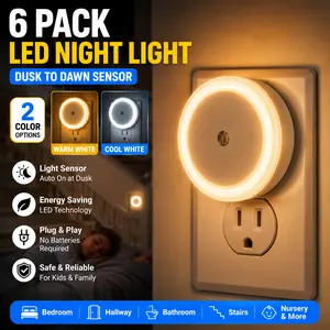 6 Pack LED Night Lights Plug Into Wall, Dusk to Dawn Smart Sensor Nightlight, Energy Saving Plug-in Night Light for Bedroom Bathroom Hallway Stairs Kids Room, Warm White & Cool White Options outdoorfun