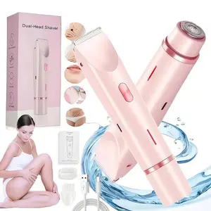 Women's Pink 2-in-1 Electric Shaver - 2026 Dual Bikini & Facial Razors, Rechargeable, Replaceable Head, Pain-Free Daily Gentle Hair Removal for Silky Smooth Skin, Bikini Shaver for Women