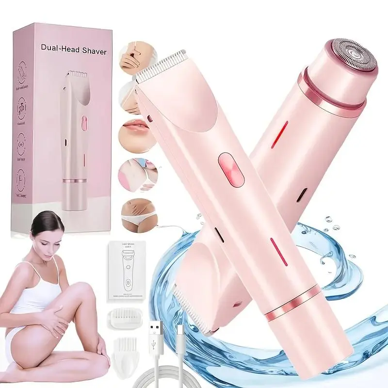 Women's Rechargeable Electric Shaver & Trimmer - 2-in-1 Razors for Women with Rechargeable Battery, Detachable Head, Dual Razors, Interchangeable Trimmer Heads, Replaceable Blade, Cordless Pain-Free Hair Removal for Face & Bikini Line, Batteries, Hybrid,,