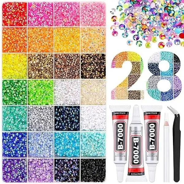 38000Pcs Jelly Rhinestones Bedazzling Kit, Multicolor 3mm Flatback Resin Bedazzler Gems with 3Pcs 10ml B7000 Jewelry Glue for Bedazzled Thing Diamond Art Book Crafting Nail Art