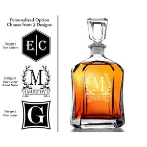One Personalized 23.75 Oz Monogram Decanter Custom Engraved Whiskey Decanter Liquor groomsmen gift housewarming gift for him husband man dad