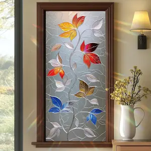 Colored Leaf Window Film Autumn Botanical Stained Glass Style Decorative Static Cling  Film 17.7 x 39.3 Inch Removable No Glue UV Blocking for  Kitchen Bathroom Window