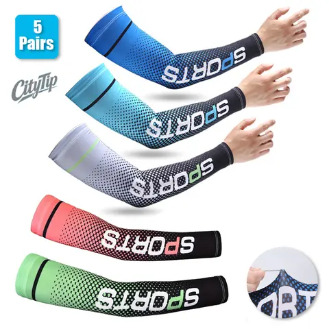 5 Pairs Upper Arm Sleeve Covers - UV-Blocking, Cooling, Breathable, Long-Sleeve, Pull-On Fitness Activewear Protective Gear - One Size, Heat Protection for Summer Gardening, Hiking