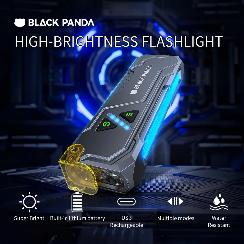 Black Panda Hiking Repair Flashlight with Magnetic Suction Function - Compact & Portable for Outdoor Activities