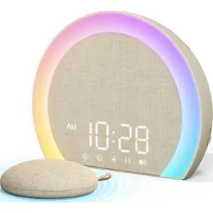 Super Loud Alarm Clock with Wireless Bed Shaker Vibration Dual Alarm Clock with Light Wake-up Function Suitable for People with Heavy Sleep and Hearing Impairment 9 Colors Night Light 8 Kinds of Sound 0-100% Dimming USB Charger