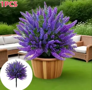 21.66 Inch Large Artificial Lavender Bush Stake, Faux Purple Lavender Flower Shrub with Ground Spike, UV Resistant Fake Plant for Outdoor Patio Garden Front Porch Yard Planter Decor, No Fade Artificial Floral Ornament