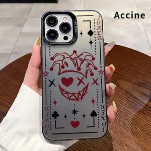 Phone Case for iPhone 16 Pro Max 15 Plus 14 13 12 11 XR E XS Mysterious Joker Card Pattern IMD Straight Edge Anti-Fingerprint Durable Hard Cover for Male