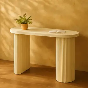 Metal Handmade Oval Living Room Console Table with Ribbed Legs