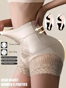 1Pc Women's Slimming Lace Panty Tummy Control Waist Trainer Seamless High Waist Shaping Panties Sheath Flat Belly Body Shaper Butt Lifter Shapewear Women's Underwear Woman Lingerie