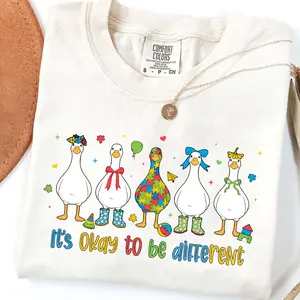 Comfort Colors It's Okay To Be Different T Shirt, Autism Goose T Shirt, Autism Awareness T Shirt, Mental Health Tee, Autism Acceptance Tee, Full Colors, Unisex Casual Graphic T-Shirts
