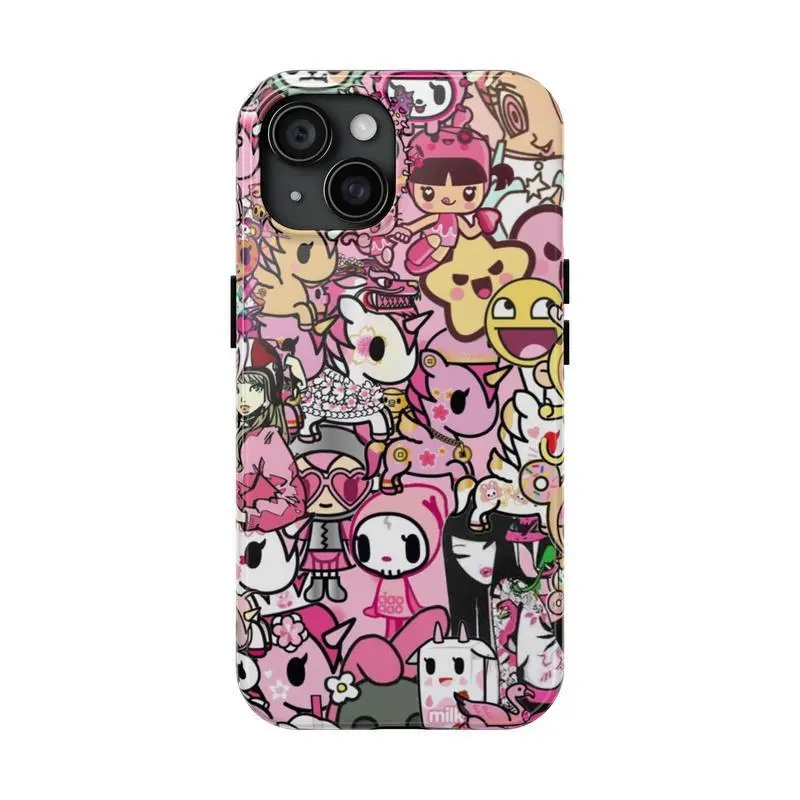Pinky Colorful Tokidoki Phone Case Vintage Aesthetic Graphic Dual-Layer Phone Case Compatible with iPhone 17 16 15 14 13 12 11 Pro Plus ProMax Samsung S25-S21 Series