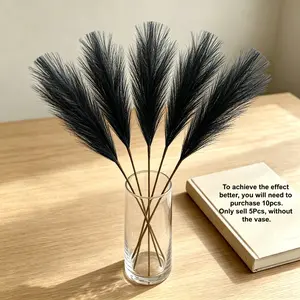 5pcs Set Artificial Reed Grass Decor, Plush Grass Decoration, Long Artificial Fluff Balls for Gothic Room, Holiday or Daily Home Decor Plants