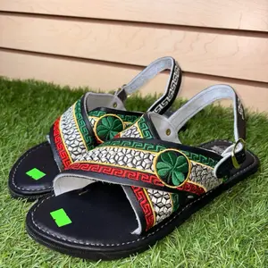 Mexican Crossed Sandals/huarache with Green Clover Embroidery and Greek Key Design Comfortable Summer Footwear