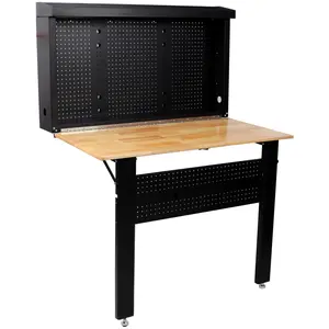 Wall Mounted Workbench, Robust Space-Saving Foldable Workbench with Rubberwood Work Surface, Pegboard for Tools