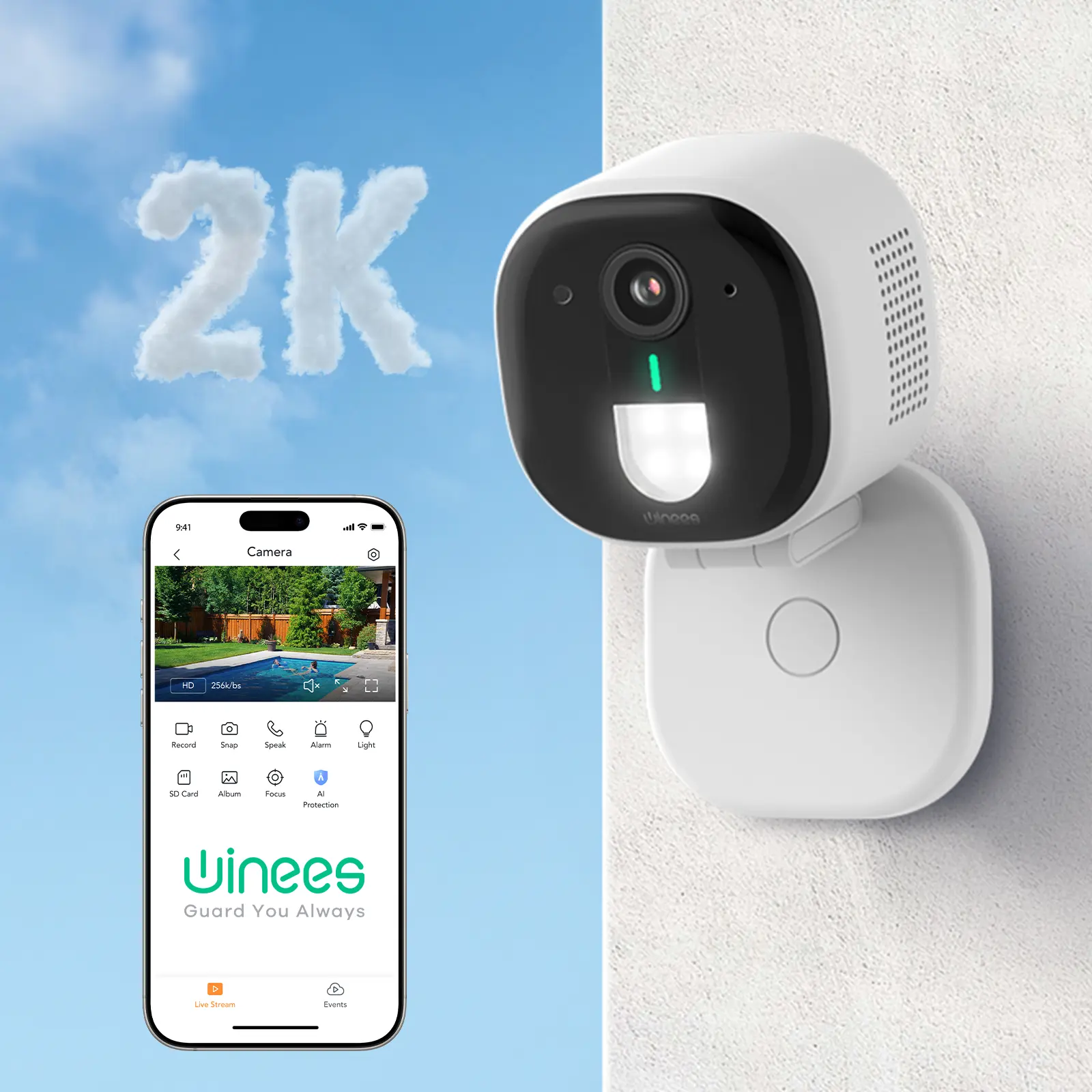winees Security Camera Outdoor/Indoor, 2K Wired WiFi Camera for Home Security, Pet/Dog/Cat/Baby Camera with AI Detection & Phone App, Color Night Vision, 2-Way Audio, Cloud/128G SD Storage,father'sdaygifts