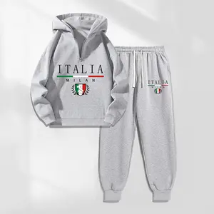 Men's ITALIA Letter Pattern Print Hoodie and Drawstring Sweatpants Set, Menswear, Casual Athletic Long Sleeve Hooded Jacket & Trousers for Fall & Winter, Men's Clothing for Daily Wear, Sportswear Indoor Outdoor, Tracksuit, Athleisure