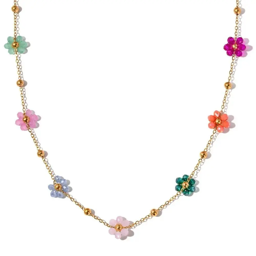 Women's Dainty Gold-Plated Stainless Steel Daisy Flower Necklace Set, Choker with Flower Charms & Ornamental Design, Elegant Birthday Gift Jewelry, Daisy Flower Necklaces, Flower Charms Necklaces