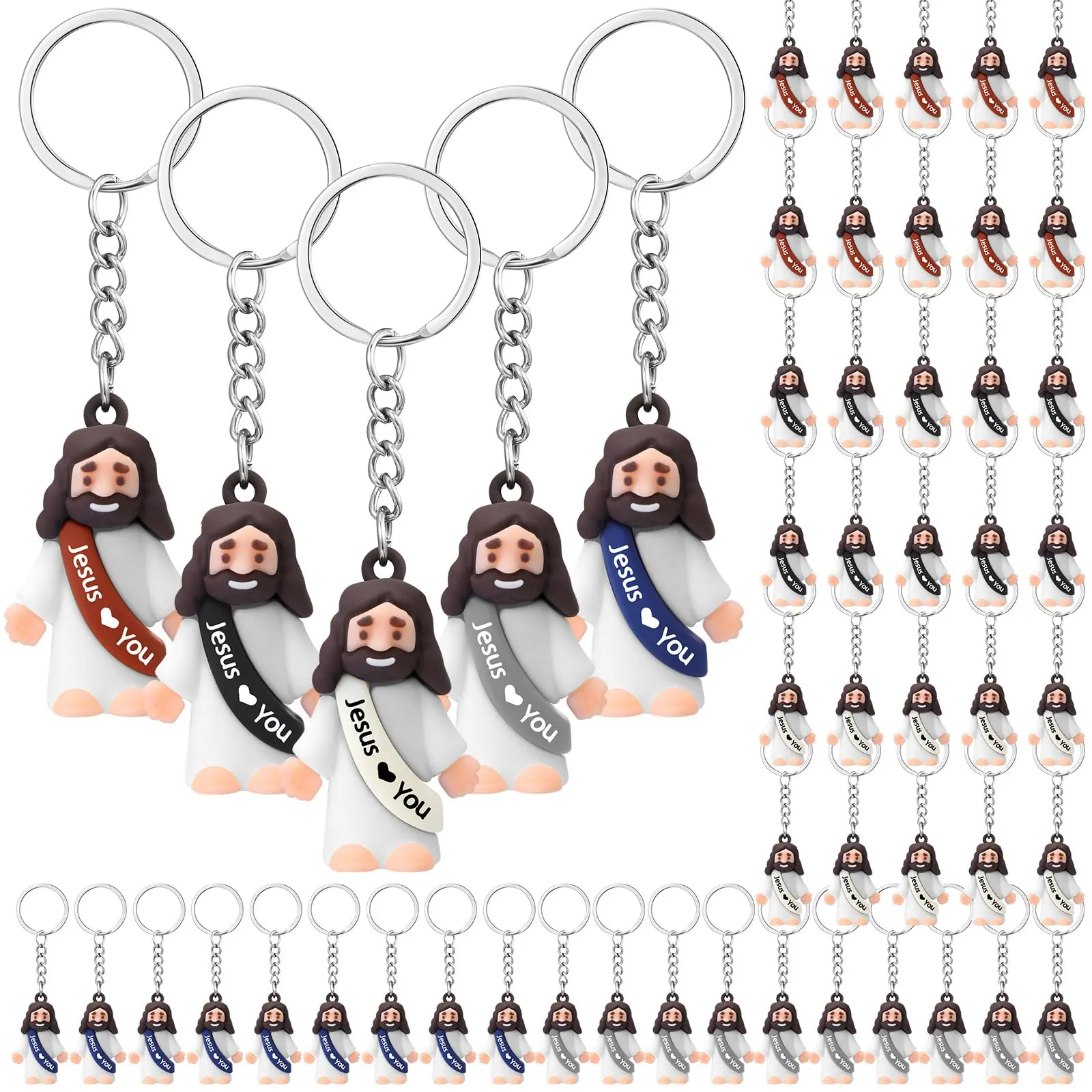 24/48Pcs Jesus Loves You Keychains Little Jesus Figure Keychains for Students Back to School Gift Teacher Appreciation Gift Christian Trendy Keychain for Church Group Sunday School Baptism Gift Religion Party Favor