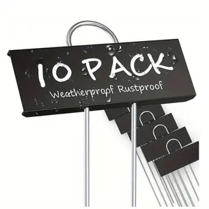 10 piece metal plant labels, waterproof garden markers, 10.6 inches in height, label area 3.5 inches X 1.2 inches, reusable seedling tags for vegetable, herb, flower seeds and greenhouses - black, Metal Build, Waterproof Labels