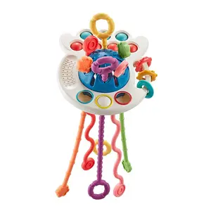 1 count Soft Silicone Finger-Pull Toy — Fun Press-and-Play Action, Develops Grip Strength, Montessori Sensory Play Set, Promotes Fine Motor Skills — Early Learning Octopus Pull Toy, Suitable for Infants Aged 6 Months and Up, Rattle Maracas Sensory