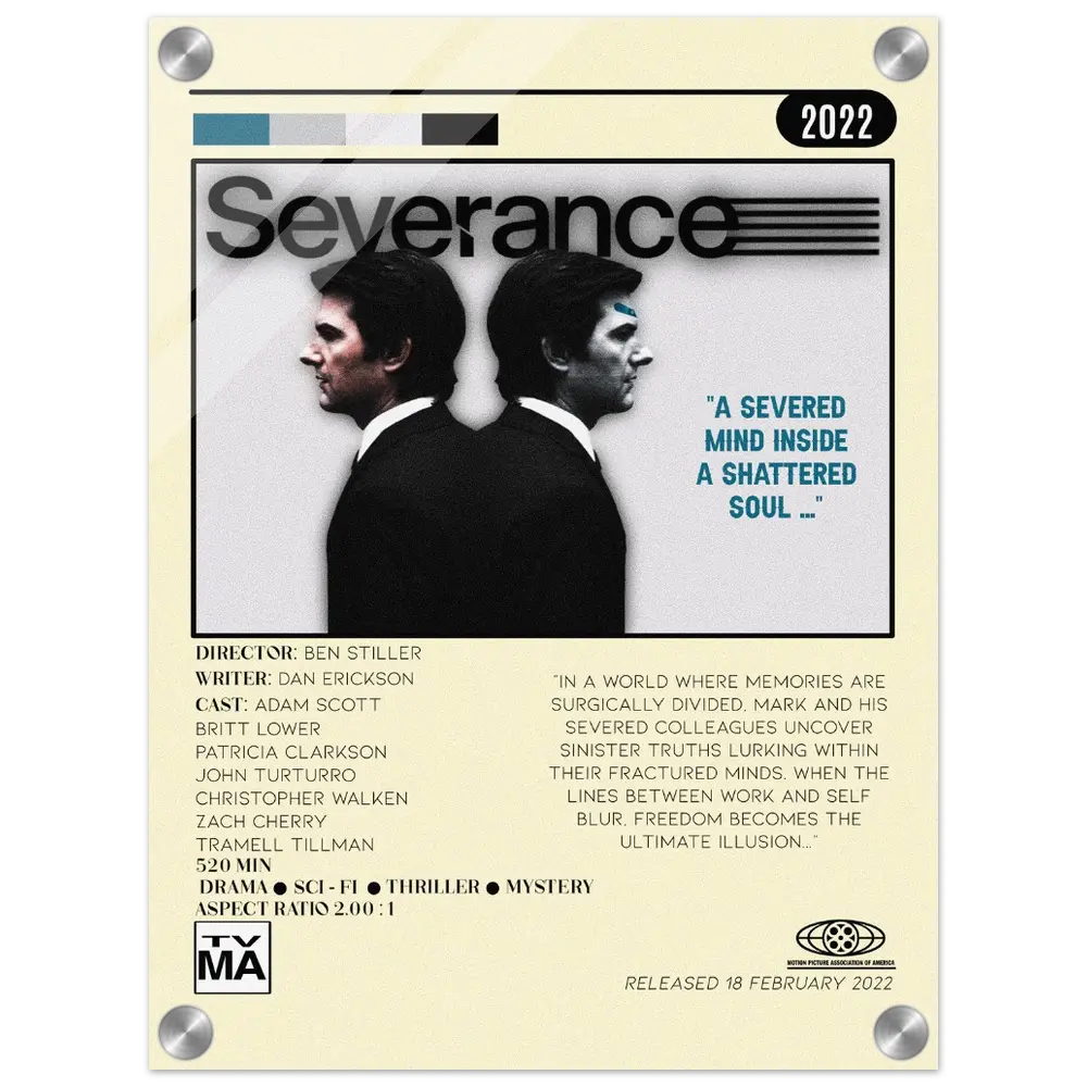 Severance Acrylic Poster Minimalist Design Cream Background 4mm Thickness Hanging Kit Included 2022 Release Sci-Fi Mystery Artwork TV Show Decor