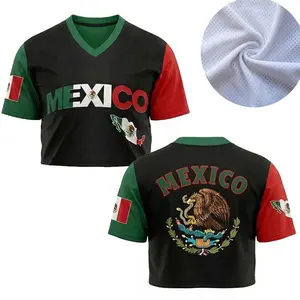 Mexico Crop Top Mesh Jersey For Women, Eagle Mexico Button Down jersey Shirts, Mexican Flag Jersey Sports Shirts