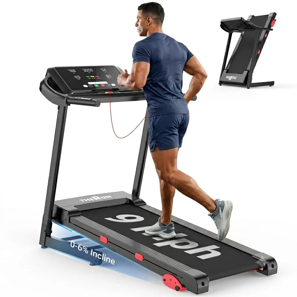 Treadmills for Home, 9Mph Running Treadmill, 0-6% Manual Incline Treadmill, 300 lbs Capacity Treadmill with Manual Incline, 3.0 HP, Heart Rate Monitoring, Wider Running Belt, Low-Noise Motor Walking Pad