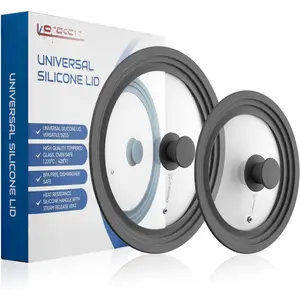 Universal Lid for Pots Pans & Skillet Size 7, 7.5, 8, 8.5, 9, 9.5,10, 10.5,11 & 11.5" Inches Cookware - Tempered Glass Lid with  Rim (Two Pack - Grey)